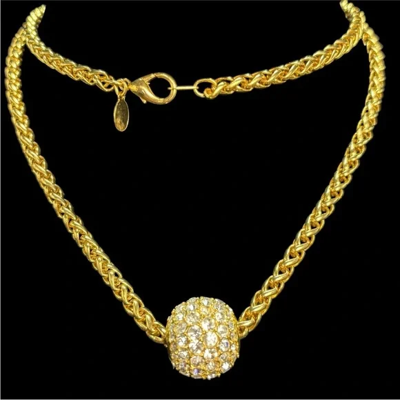 Vintage Joan Rivers Pave' Crystal Ball Necklace Foxtail Chain 30" Long Goldtone - Picture 6 of 16